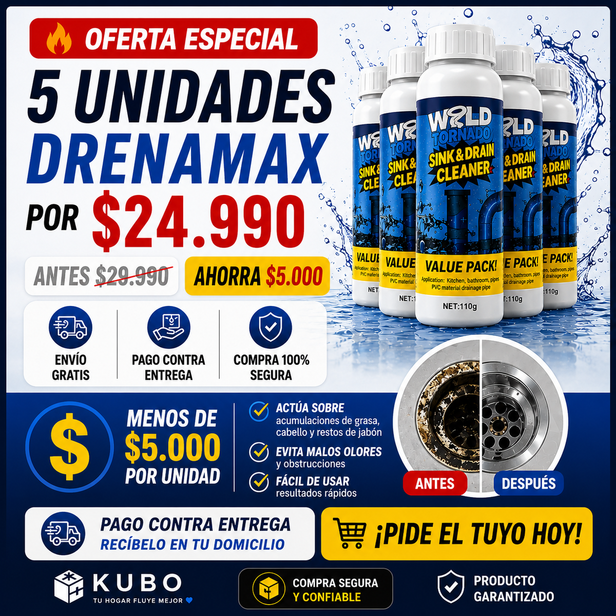 DrenaMax™ | Limpiador de Desagües